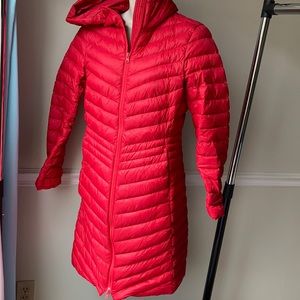Like New Red Lands' End Packable Down Midi Puffer Coat